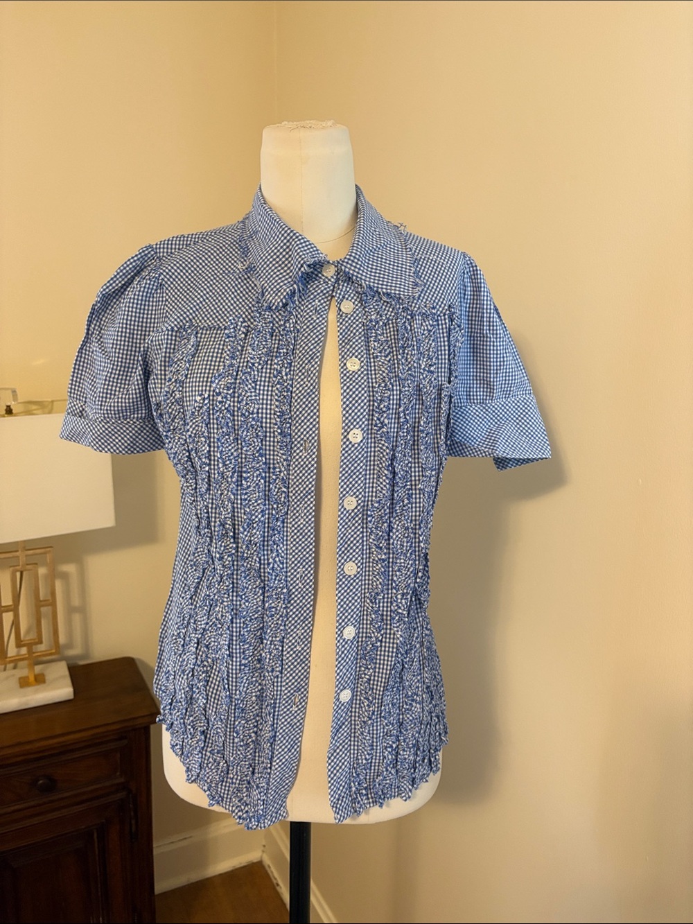 Romeo & Juliet Couture Blue and White Gingham Short Sleeve Shirt